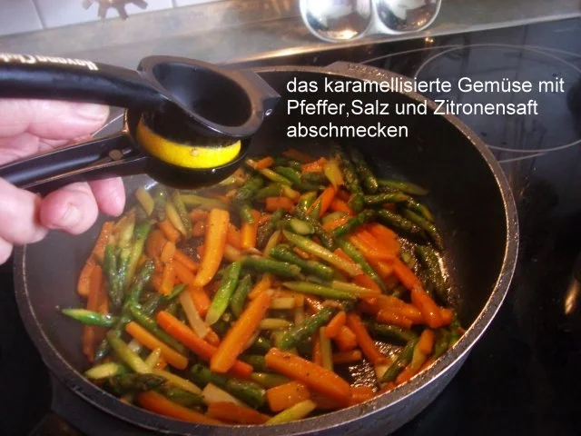 Rezept: Karamellisierter grüner Spargel mit jungen Möhrchen Bild Nr. 9 Karamellisierter grüner Spargel mit jungen Möhrchen - Rezept - Bild Nr. 9