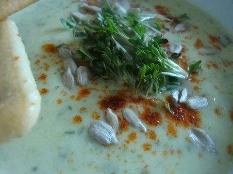 Zucchinicreme Süppchen mit "Kresse & Sonnenblumenkernen Topping" und Cräcker - Rezept - Bild Nr. 3