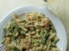 Pfannengericht: Grüner Spargel-Garnelen-Weinrahm-Pfanne mit Nudeln - Rezept