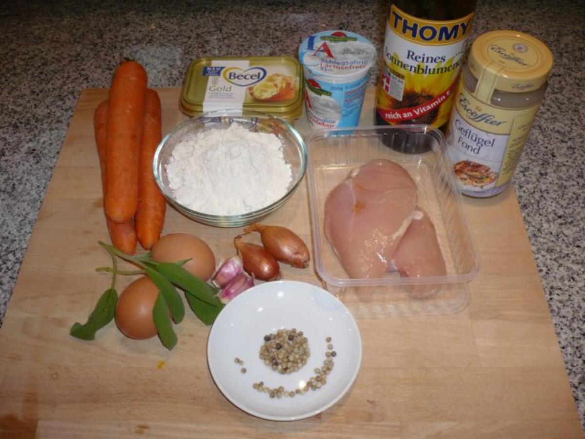 Gebratene Hähnchenbrust mit weißer Pfeffersoße und Karottenquiche - Rezept - Bild Nr. 2