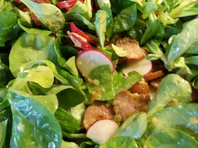 Feldsalat mit Radieschen und Bratwurstscheiben - Rezept - Bild Nr. 7