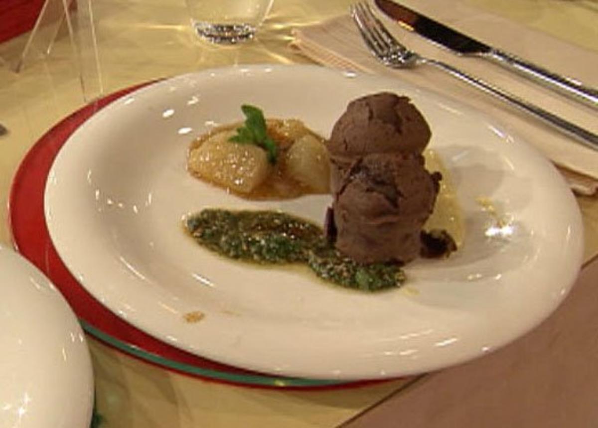 Schokoladenkuchen mit Mandel-Minzpesto und Pomelo (Fiona Erdmann) - Rezept