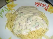 Lauchspecksoße zu Spaghetti - Rezept