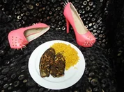 Gefüllte Auberginen "Karniyari" auf Tomatensoße, dazu Bulgur - Rezept