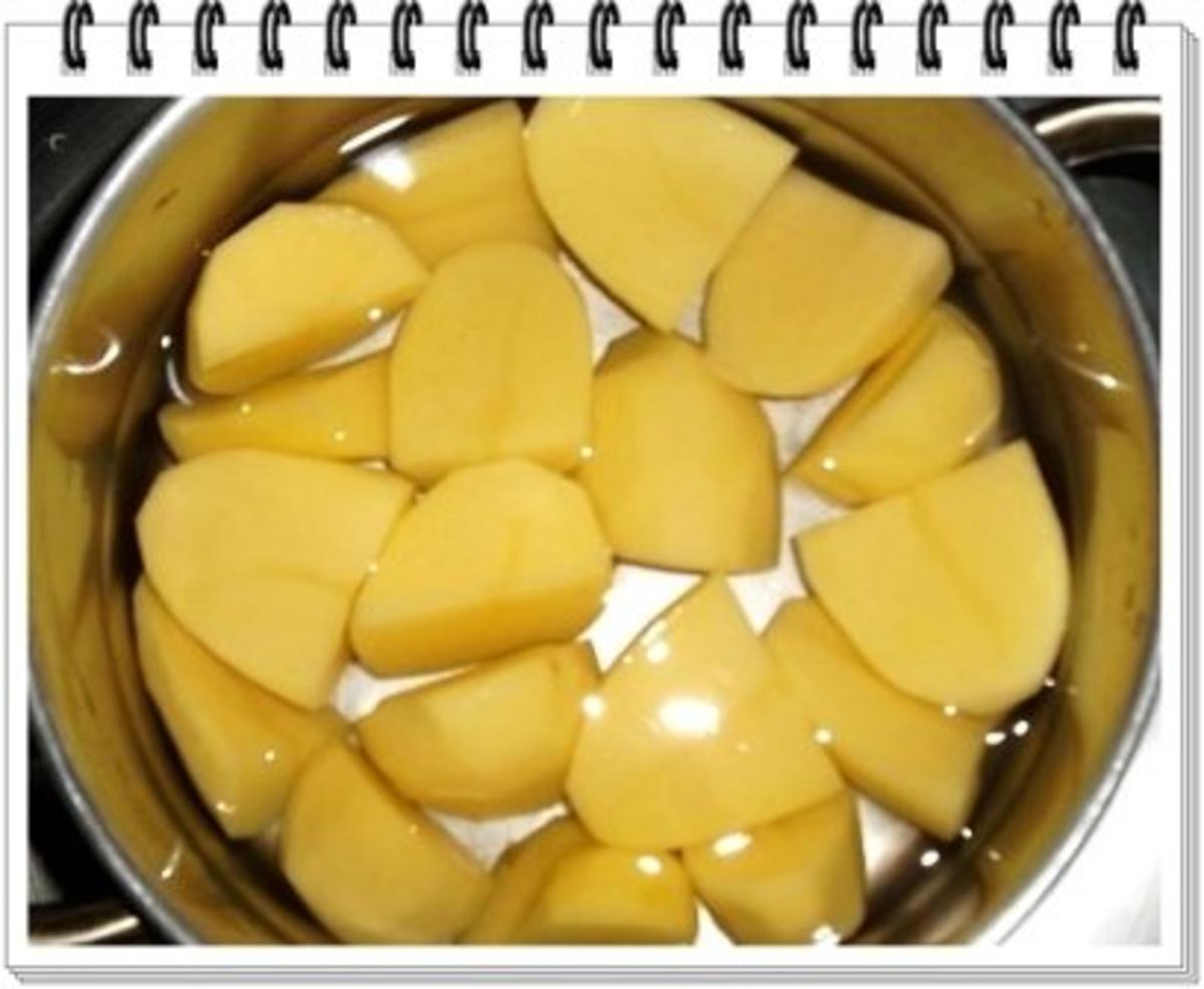 Würzige Stampfkartoffeln mit  Bulette und Gemüse dazu. - Rezept - Bild Nr. 3