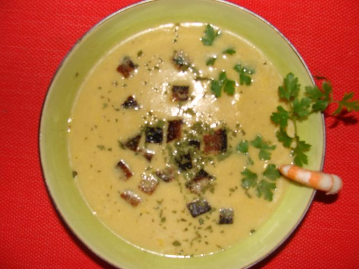 Bilder für Suppen : Ahab's feine Senfsuppe mit Langostinoseinlage - Rezept
