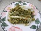 Aus dem Backofen : Spargel auf Reis-Schlagcreme mit Petersilien - Brot - Kruste überbacken - Rezept