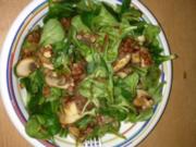 Feldsalat mit Champignons,Speck und Zwiebeln - Rezept