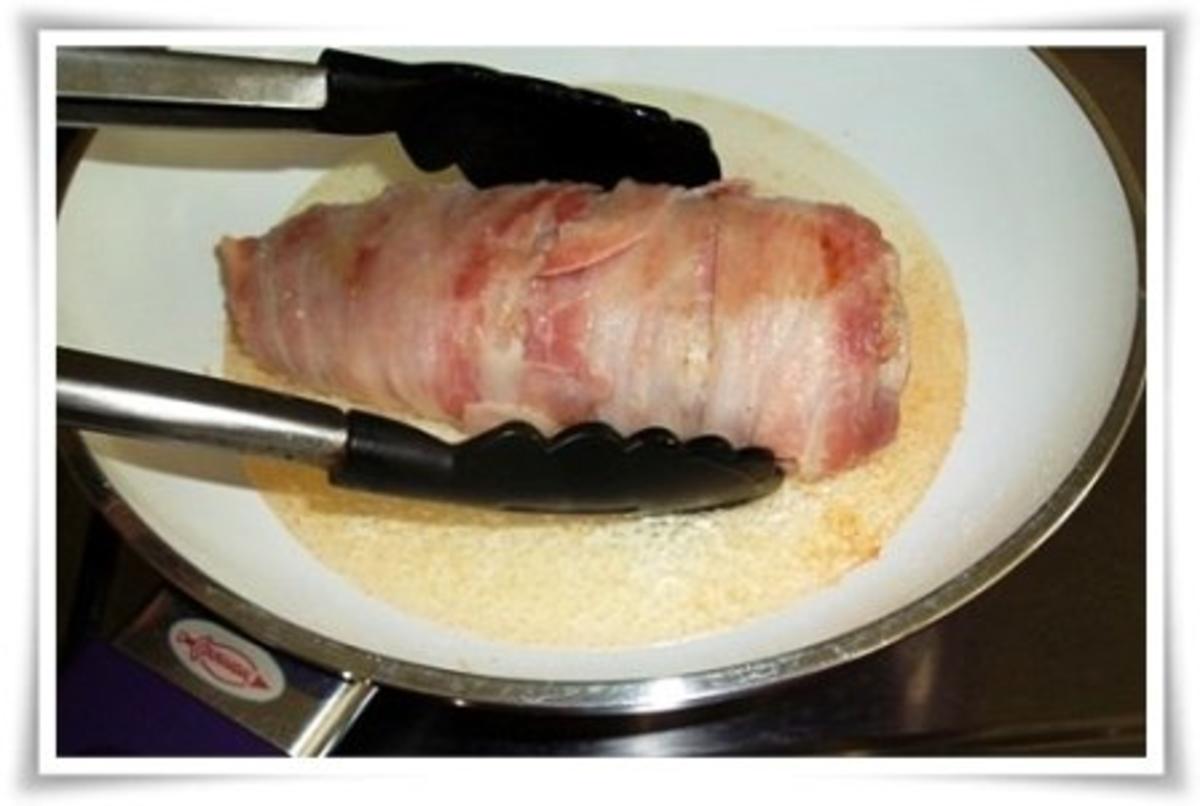Schweinefilet im Speckmantel mit Kartoffelklößen und Puszta Salat - Rezept - Bild Nr. 6
