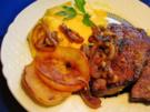 Rinderleber mit Apfelscheiben und Zwiebeln - Rezept