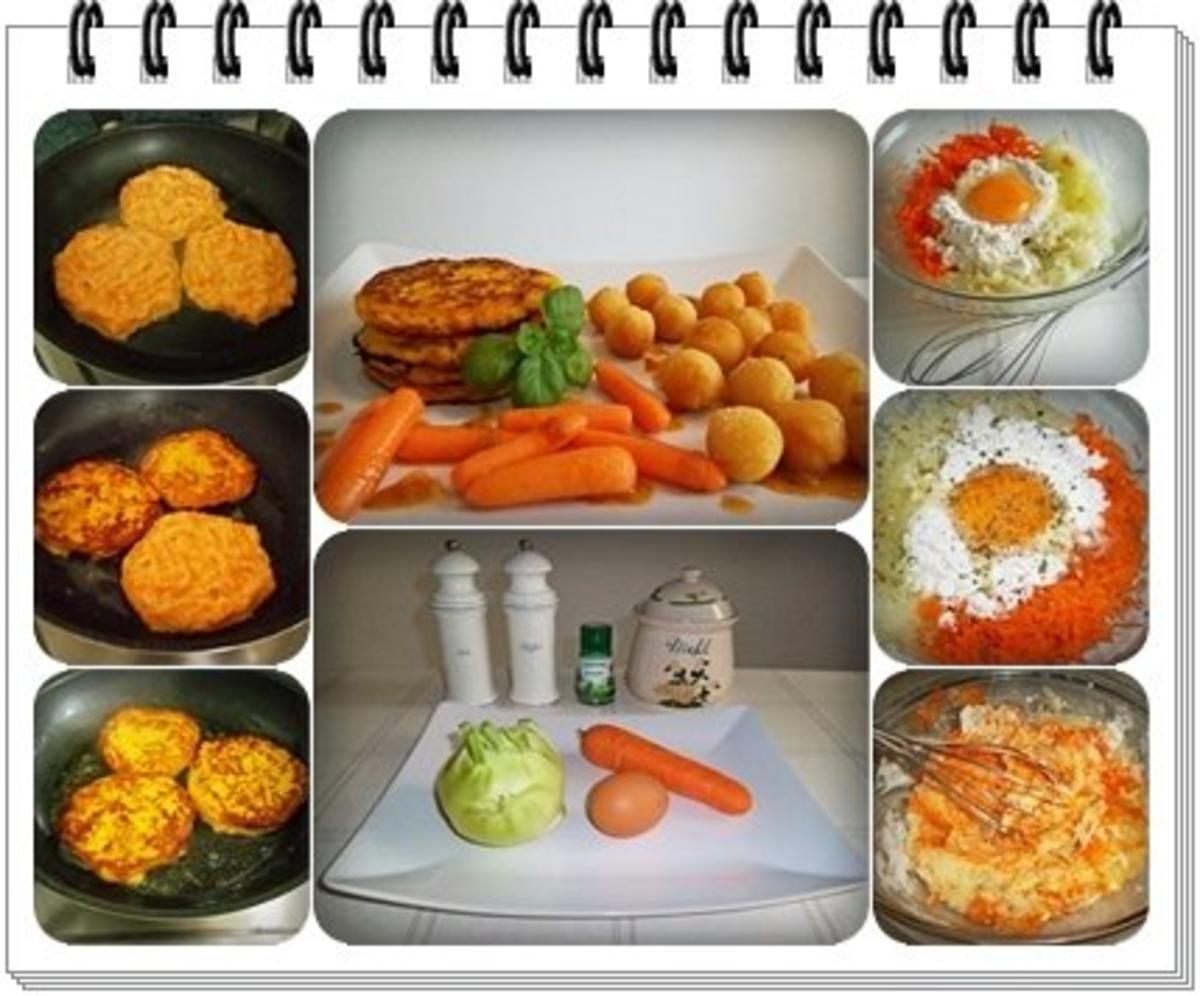 Kohlrabi-Möhre Puffer mit Baby Möhren und Kartoffelbällchen dazu - Rezept - Bild Nr. 3