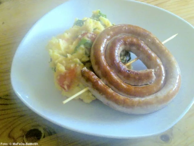 Bratwurst mit Rucola-Kartoffelpüree - Rezept
