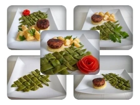 Stangenbohnen mit deftiger Frikadelle auf Ananasscheibe und Kümmelkartoffeln dazu. - Rezept - Bild Nr. 3