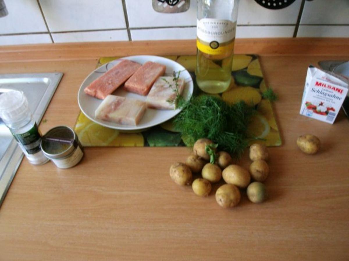 Fisch in Weißwein-Sahne Sauce mit Sesambratlingen - Rezept - Bild Nr. 3