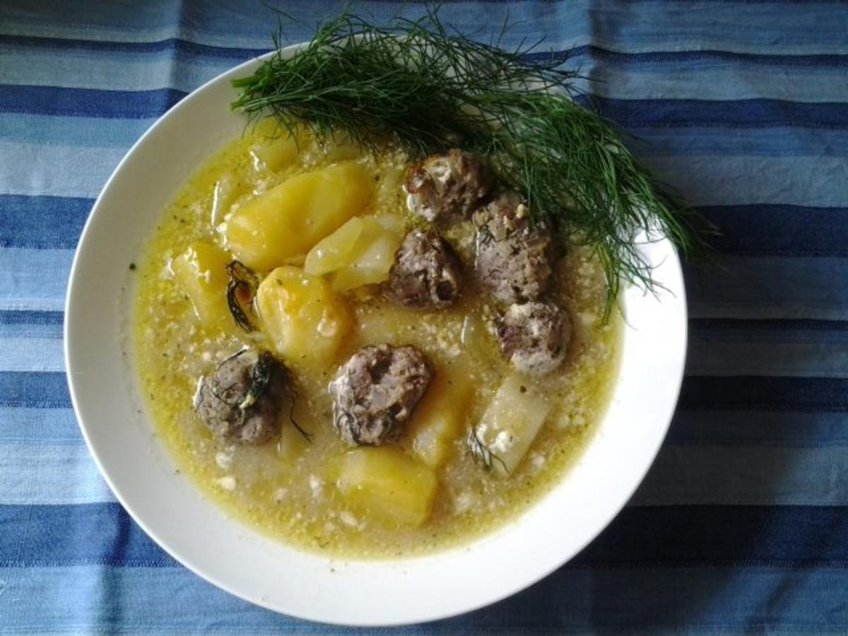 Gurken- Kartoffel- Suppe mit Fleischbällchen ( aus dem Ofen) - Rezept