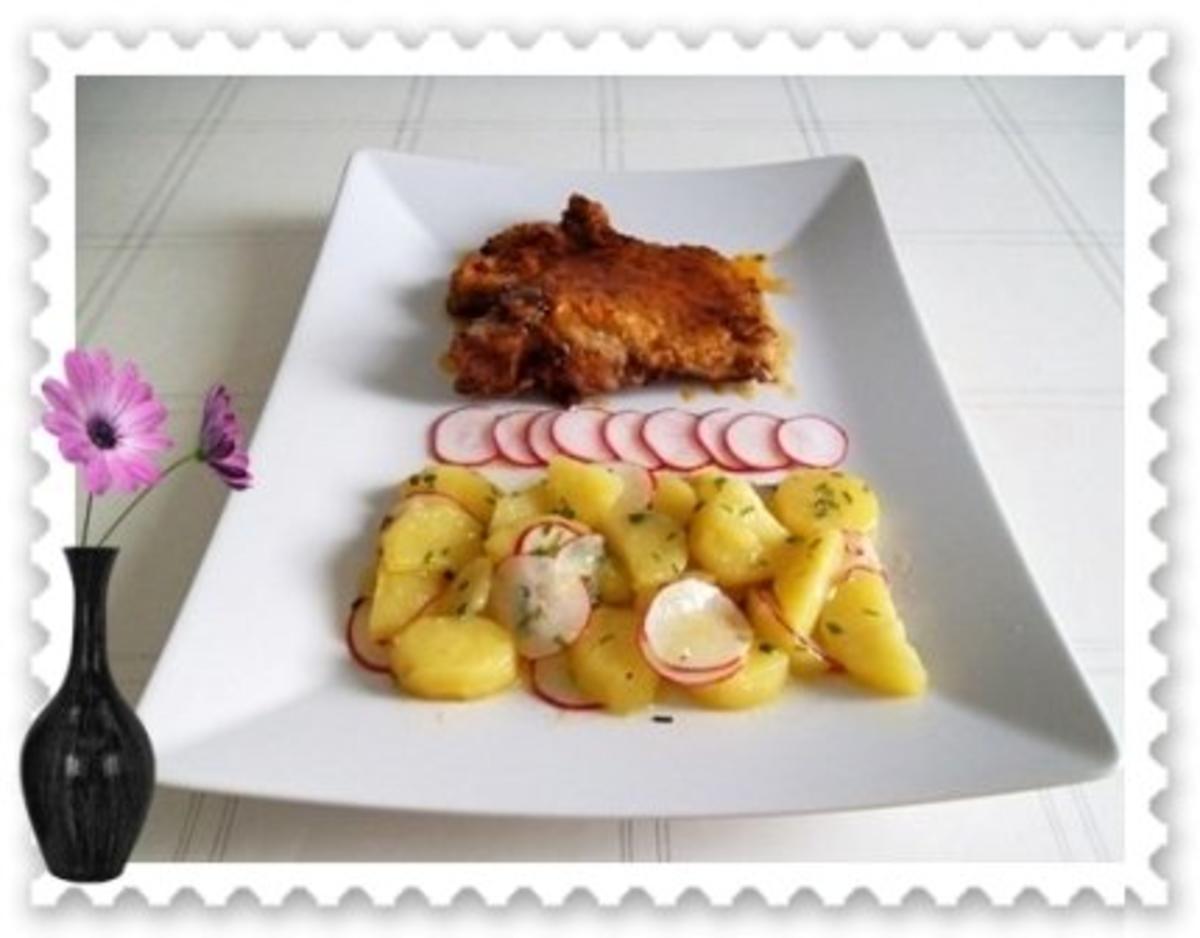Saftiges Schweinekotelett  mit Kartoffel – Radieschen – Salat - Rezept
