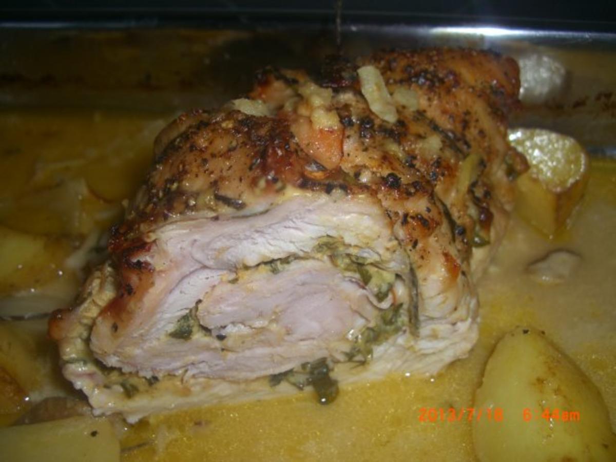 Pikanter- mediterran angehauchter Putenrollbraten in Zwiebel Kräuter ...