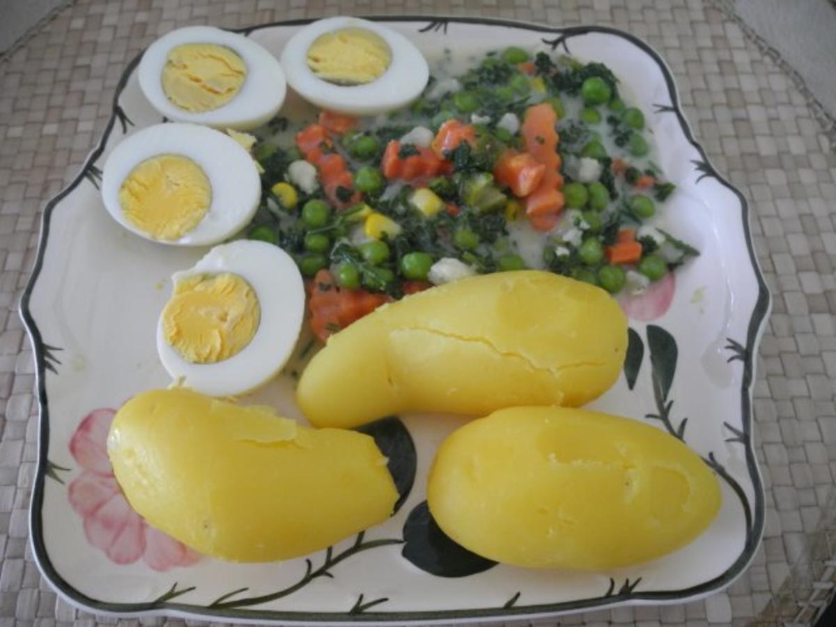 Fleischlos : Eier in Petersiliengemüse mit Pellkartoffeln - Rezept - Bild Nr. 7