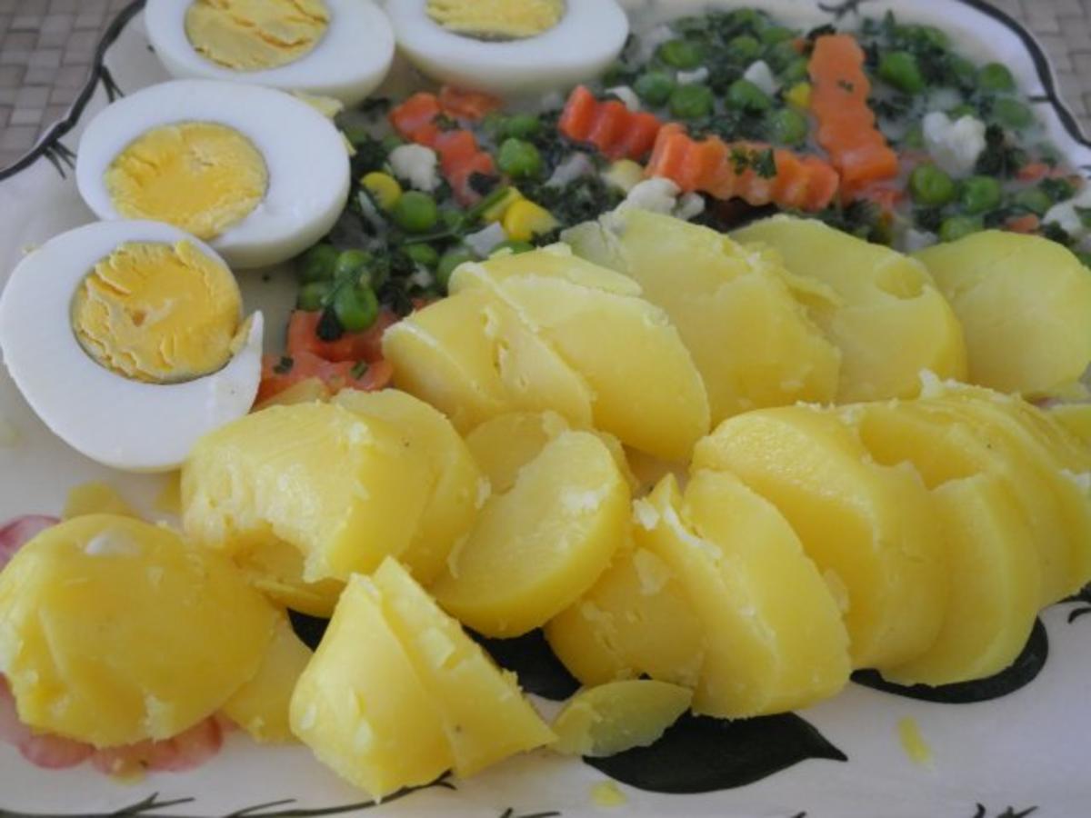 Fleischlos : Eier in Petersiliengemüse mit Pellkartoffeln - Rezept - Bild Nr. 2