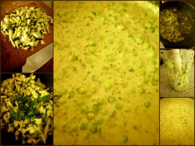 Penne mit Zucchini-Erbsen-Soße und panierten Feta-Würfeln - Rezept - Bild Nr. 2