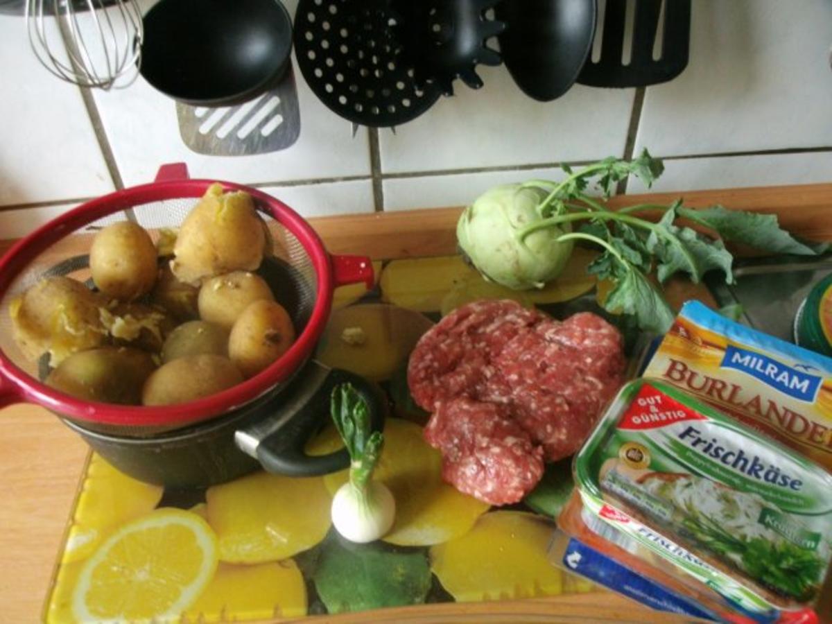 Kartoffel - Kohlrabi Gratin mit  Frischkäse - Hackfleischsauce - Rezept - Bild Nr. 4