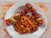 Hähnchenspieße an Paprikareis - Rezept