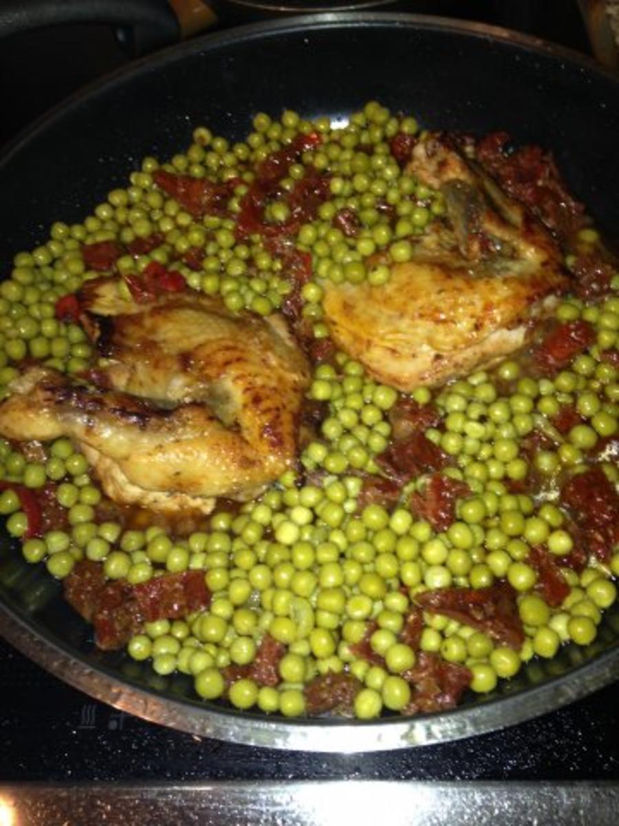 Perlhuhn an Chilli-Honig-Knoblauch mit Reis und Erbsen - Rezept ...