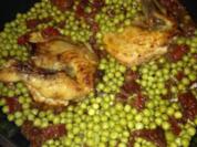 Perlhuhn an Chilli-Honig-Knoblauch mit Reis und Erbsen - Rezept