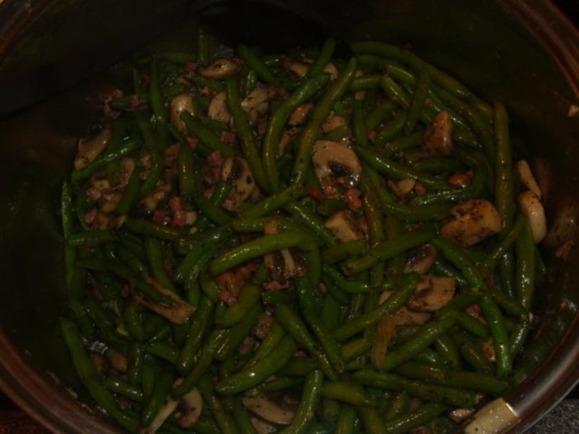 Grüne Bohnen mit Speck und Champignons - einfach - von Hoenowbear