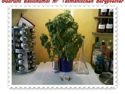 Öl: Basilikumöl mit Tasmanischen Bergpfeffer, Chili und Knobi - Rezept - Bild Nr. 2