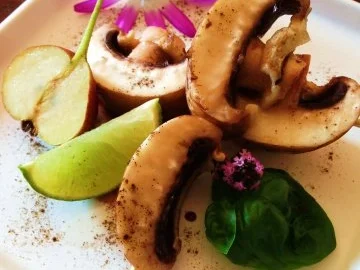 Champignons am Spiess / Birnen-Zwiebel-Spiess - Rezept