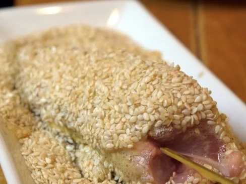 Sesam-Hähnchenspieße mit Senf-Honig-Dip und gebratenen Tomaten - Rezept - Bild Nr. 7