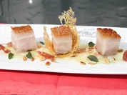 48 Stunden Sous-Vide gegarter Schweinebauch  auf Kohlrabi Carpaccio - Rezept