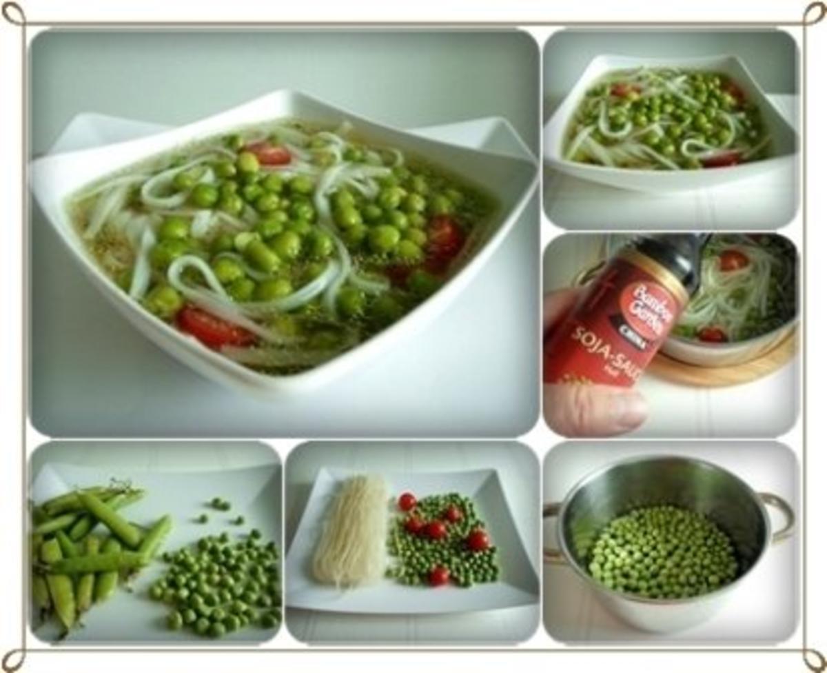 Reis-Bandnudeln mit jungen Erbsen – Suppe - Rezept - Bild Nr. 3
