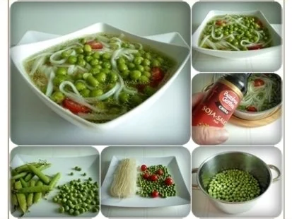 Reis-Bandnudeln mit jungen Erbsen – Suppe - Rezept - Bild Nr. 3