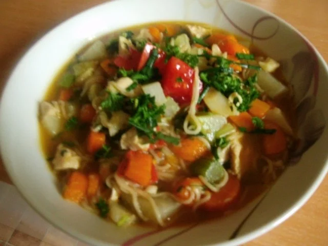 Bunte Gartensuppe mit Huhn und Mie-Nudeln - leicht verschärft - Rezept - Bild Nr. 2