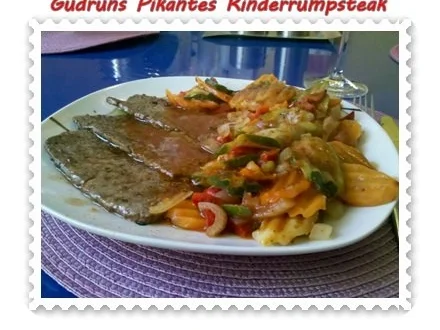 Rezept: Fleisch: Pikantes Rinderrumpsteak mit gedämpften Gemüse Fleisch: Pikantes Rinderrumpsteak mit gedämpften Gemüse - Rezept