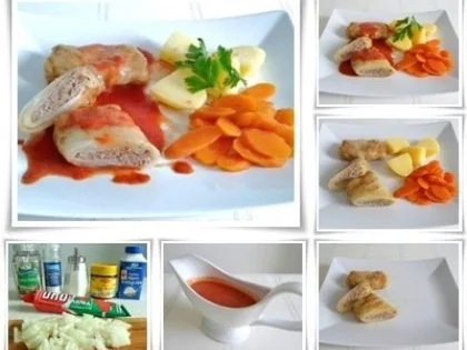 Kohlrouladen mit Tomatensauce, Salzkartoffeln und Möhren - schonend gegart. - Rezept - Bild Nr. 3