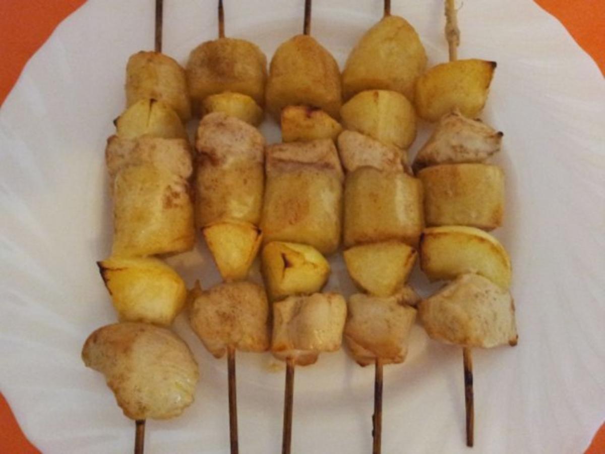 Hähnchenspieße mit Apfel und Bananen - einfach - 193 kcal/100g