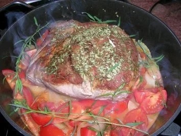 Rezept: Nackenbraten vom Schwein mit Estragonsauce an überbackenem Staudensellerie Bild Nr. 7 Nackenbraten vom Schwein mit Estragonsauce an überbackenem Staudensellerie - Rezept - Bild Nr. 7