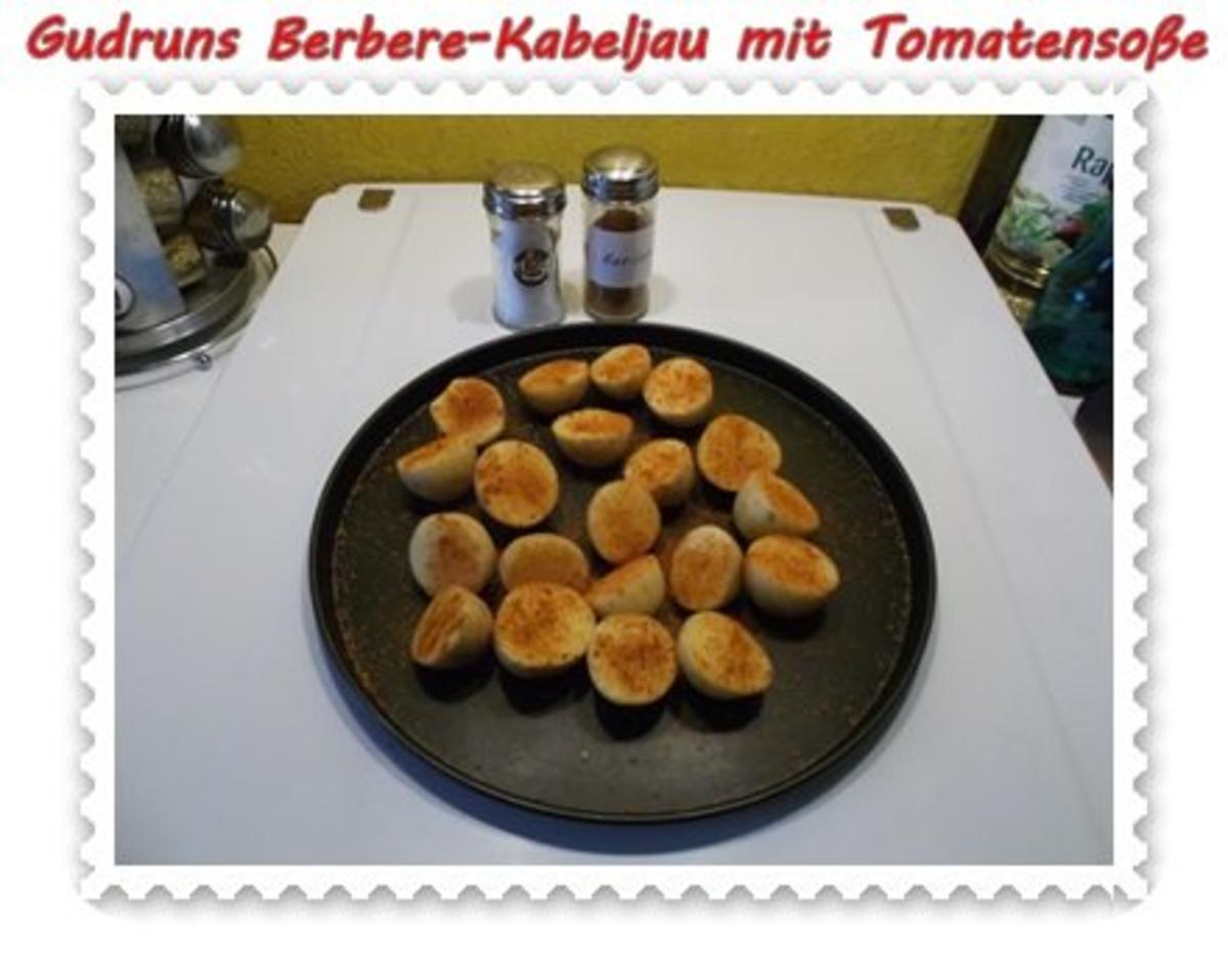 Fisch: Berbere-Kabeljau mit Backkartoffeln und Tomaten-Specksoße - Rezept - Bild Nr. 6