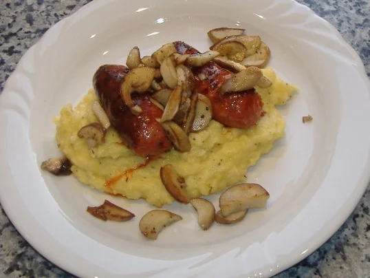 Kartoffel-Sellerie-Apfelstampf mit Steinpilzen und Chorizo - Rezept