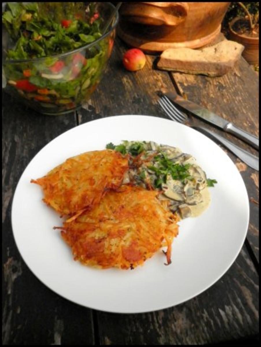 Mozzarella mit Kartoffelkruste und sahnige Hexenröhrlinge - Rezept