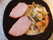 Kasseler Lachs mit buntem Rahmgemüse - Rezept