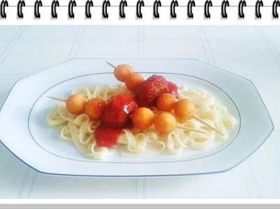 Rezept: Fleisch-Kartoffelbällchen-Spieß auf Tagliatelle Bild Nr. 3 Fleisch-Kartoffelbällchen-Spieß auf Tagliatelle - Rezept - Bild Nr. 3