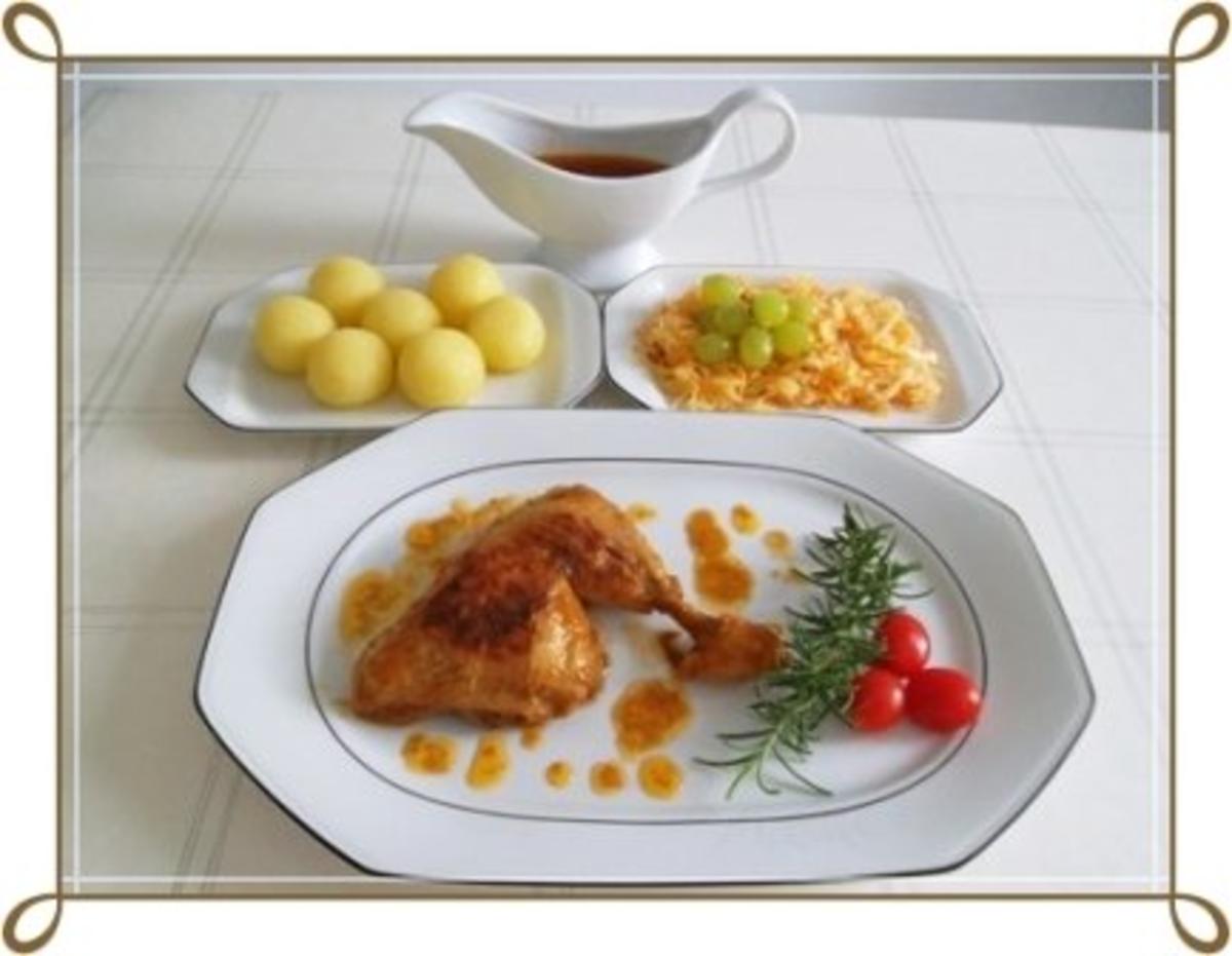 Hähnchenschenkel   mit Kartoffelklößen und  Krautsalat - Rezept - Bild Nr. 12