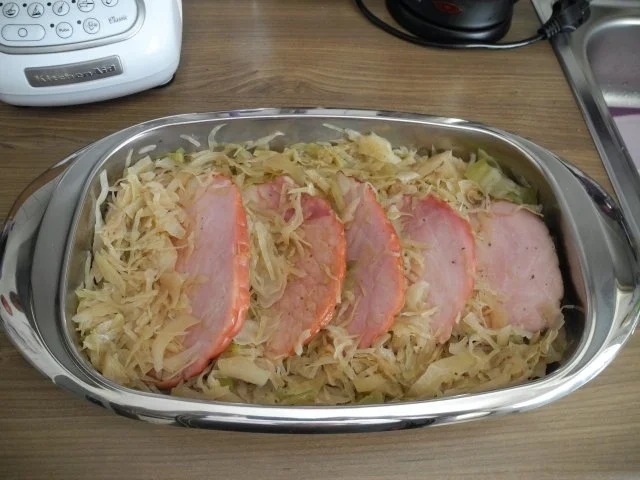 Schwein : Gewickelter Schinken auf Apfel - Weißkohl - Gemüse - Rezept - Bild Nr. 11