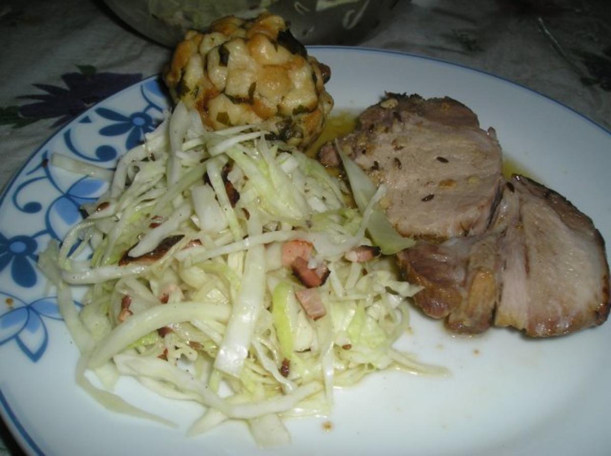 eingerollter Schopfbraten dazu Semmelknödel - Rezept