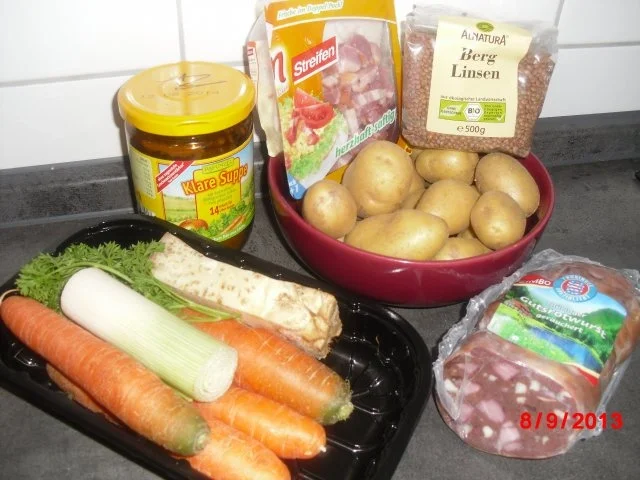 Linseneintopf mit Blutwurst und Speckwürfeln, - Rezept - Bild Nr. 2