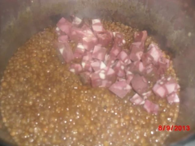 Linseneintopf mit Blutwurst und Speckwürfeln, - Rezept - Bild Nr. 5